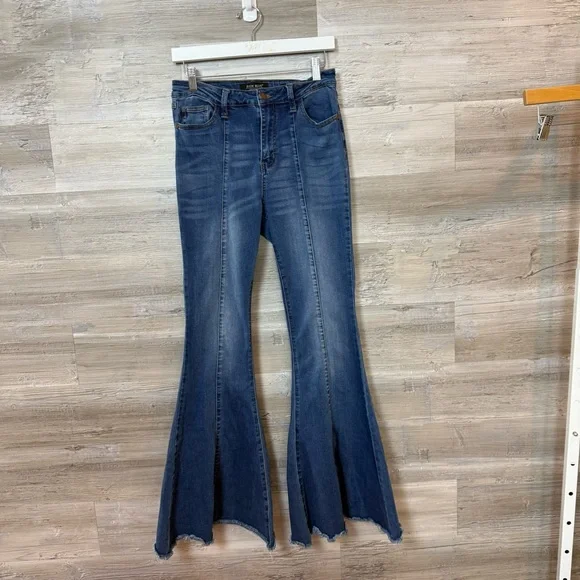 Judy Blue JB8490 High Rise Seamed Front Raw Hem Flare Jeans size 7 - Picture 10 of 10